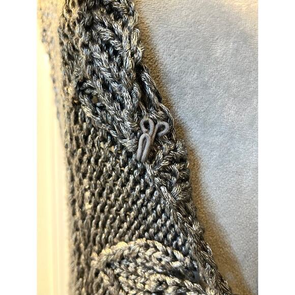 Chico's Womens Longline Duster Cardigan Cable Knit Sleeveless Metallic Gray 2/L - Picture 7 of 9